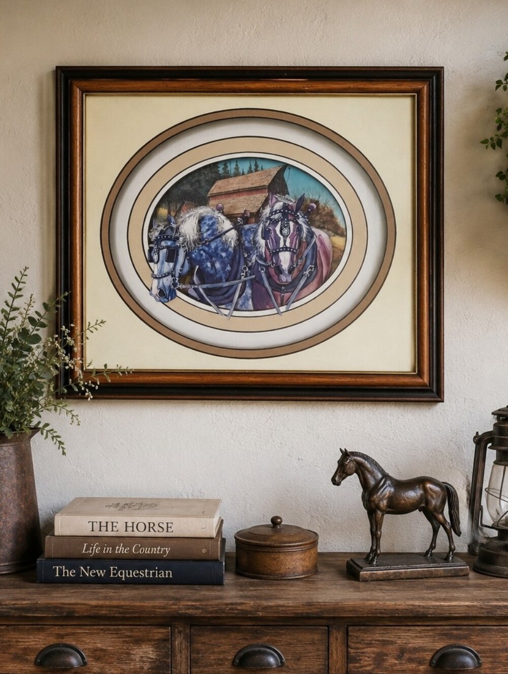 VTG Gerlach Art 3D Paper Tole Draft Horses Framed Shadow Box Equestrian Country